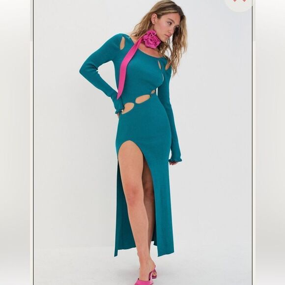 NWT For Love & Lemons Loreli Midi Dress Electric Blue Large Revolve - Picture 13 of 16